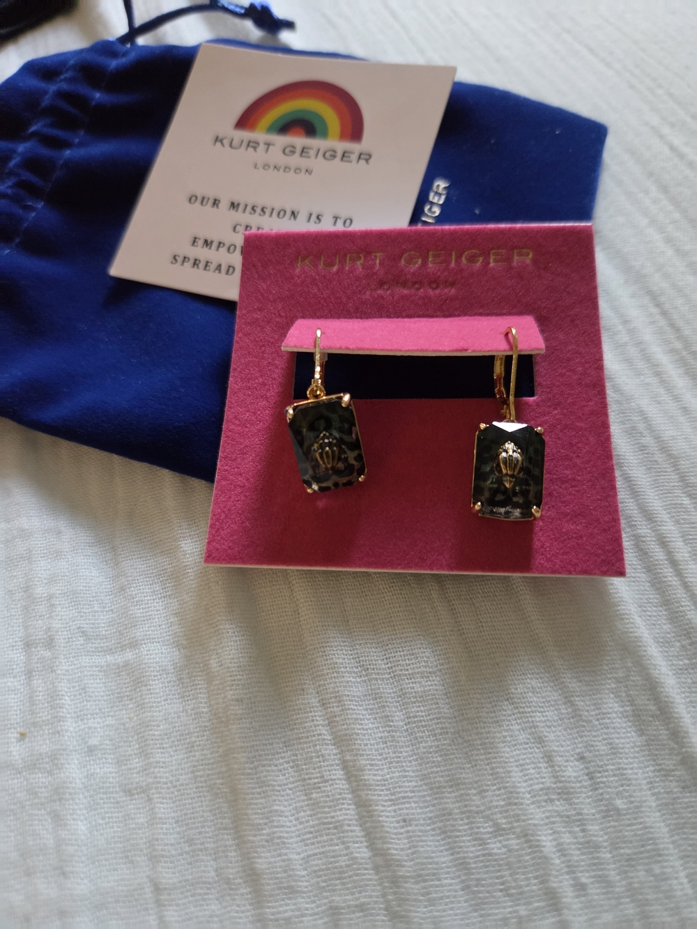 Kurt Geiger Gold and Black Rectangular Drop Earrings